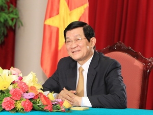 Chủ[-]tịch[-]nước[-]Trương[-]Tấn[-]Sang[-]trả[-]lời[-]phỏng[-]vấn[-]báo[-]chí.[-](Nguồn:[-]TTXVN)